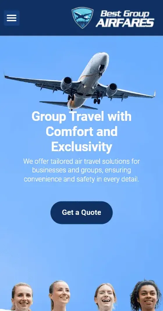 Versão mobile do site Best Group Airfares