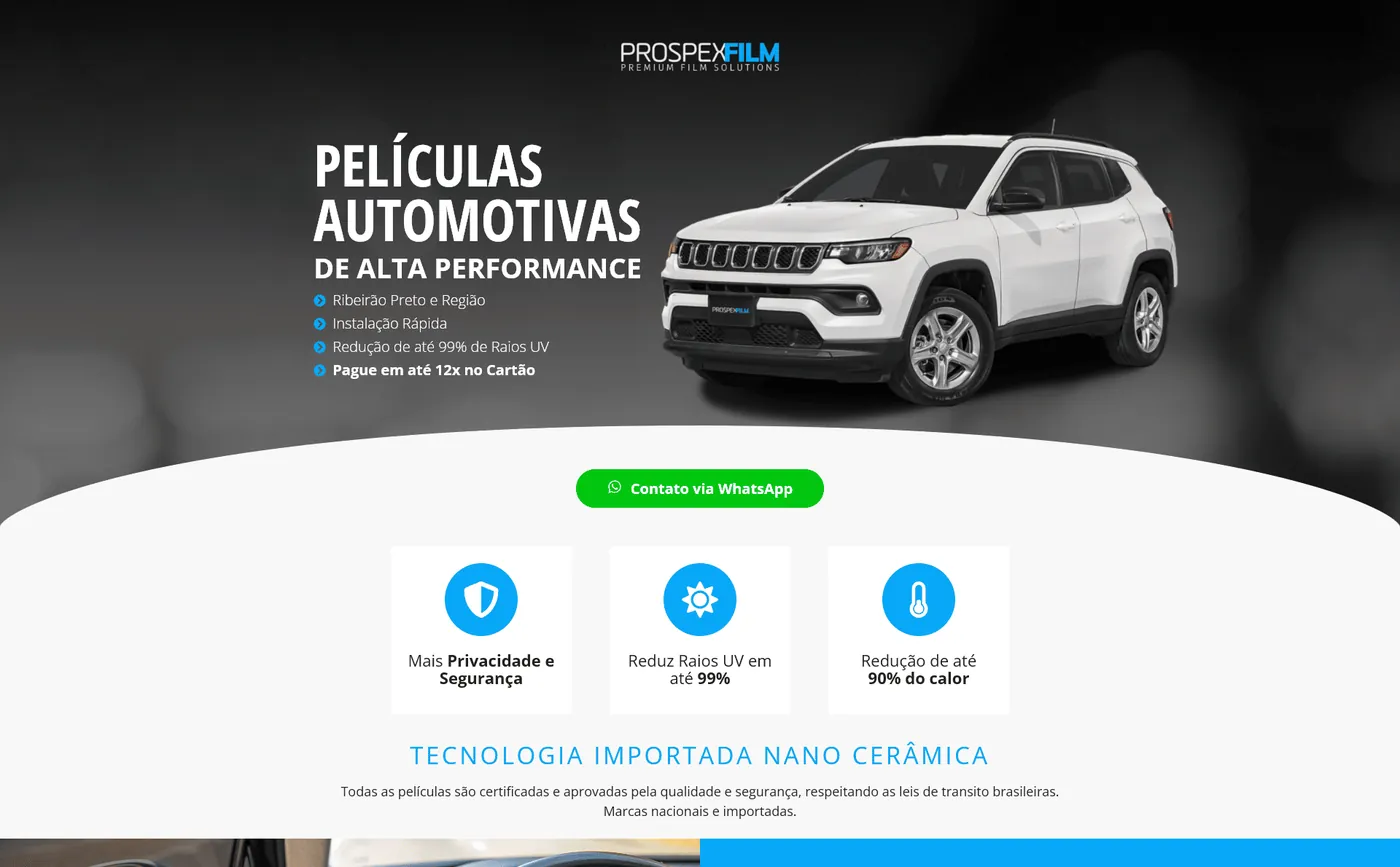 Tela inicial do site Prospex Film